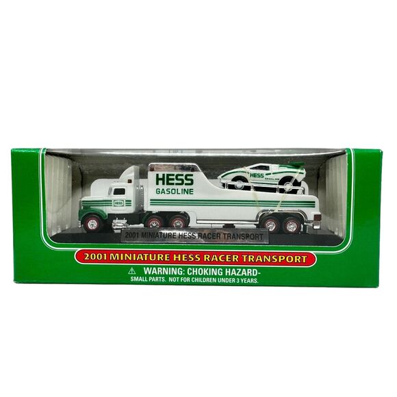 Vintage 2001 Miniature Hess Gasoline Racer Transport Truck & Car NEW - Picture 1 of 5